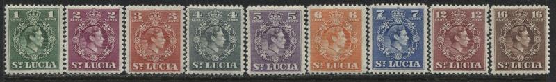 St. Lucia KGVI 1949 1 cent to 16 cents mint o.g.