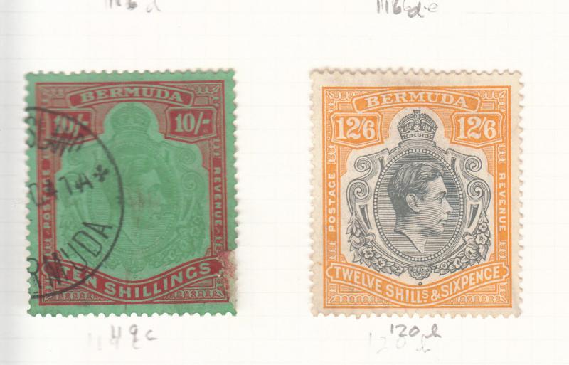 BERMUDA ALBUM PAGE 10/- DAMAGED AND 12/-6D VALUE USED SG119C AND 120B
