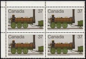 HISTORY = LOCOMOTIVES (1836-1860) = Canada 1983 #1001 MNH UL Block of 4