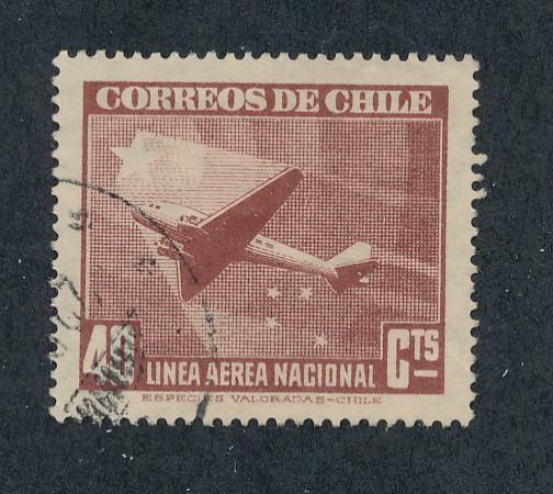   Chile 1941  Scott  C57 used - 40c, Plane & Star of Chile