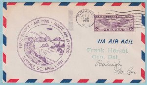 UNITED STATES FIRST FLIGHT COVER - 1931 FROM FLORENCE SOUTH CAROLINA - CV345