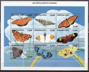 Burkina Faso, Scott cat. 1109 A-I. Butterflies sheet of 9. ^