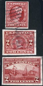 US Sc 368 370 373 Carmine 2¢ 1909 Imperforate Used Set Lightly Canceled Centered