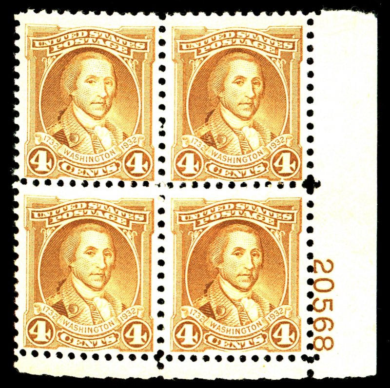 U.S. #709 MINT PL# BLOCK OF 4 OG NH 