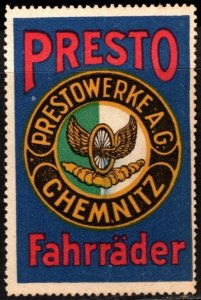 Vintage Germany Poster Stamp Presto Bicycle Works Unused