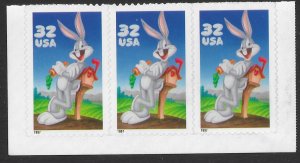 US #3137 MNH Strip of 3 -Bottom edge. Bugs Bunny.   nice.