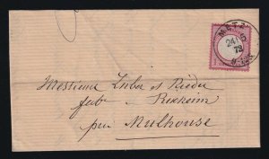 Germany Alsace 1872 1gr Small Shield Cover Metz to Mulhouse Horsehoe Cancel