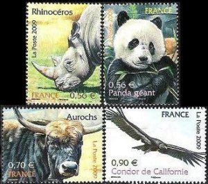 France 2009 Endangered animals mammals and birds set of 4 stamps MNH