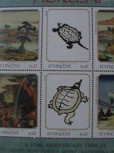 ST. VINCENT-FAMOUS HOKUSAI-JAPANESE ARTS PAINTING-MNH SHEET-VF LAST ONE