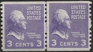 # 842s MINT NEVER HINGED Line Pair SMALL HOLES THOMAS JEFFERSON