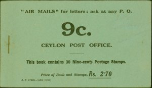 Ceylon 1935 2R.70 Booklet SGSB14a J.N 57642-1,000 (2-36) Containing 30 x 9c i...