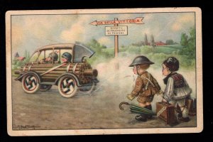 Italy WWII Children Nazi Fascist Victory Car Greek & British Unused Postcard 2Y