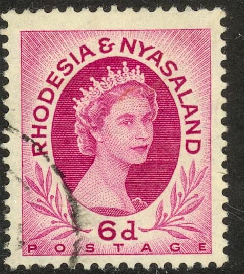 RHODESIA AND NYASALAND 1954-56 6d QE2 Portrait Issue Sc 147 VFU