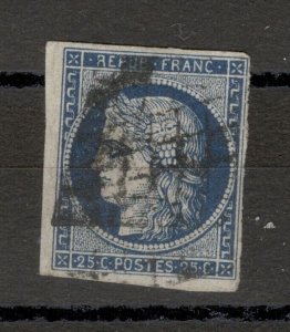 FRANCE - USED STAMP, 25 c - BLACK BLUE - CERES - 1850.