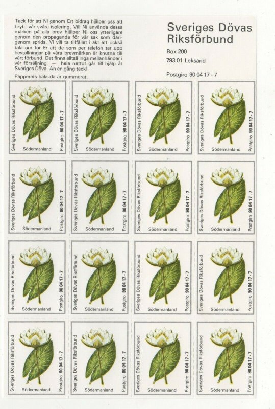 Sweden Charity Stamps Sheet of 16 National Assoc. of the Deaf Sodermanland MNH