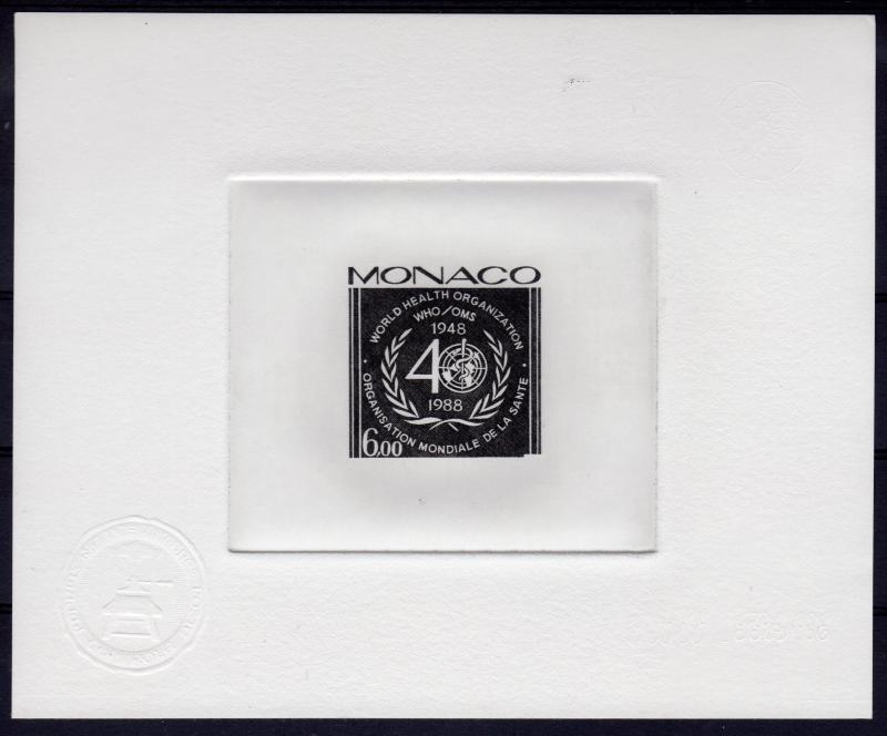 Monaco 1988 Sc#1633 WHO (UN) 40th.Anniversary Die Proof Black MNH