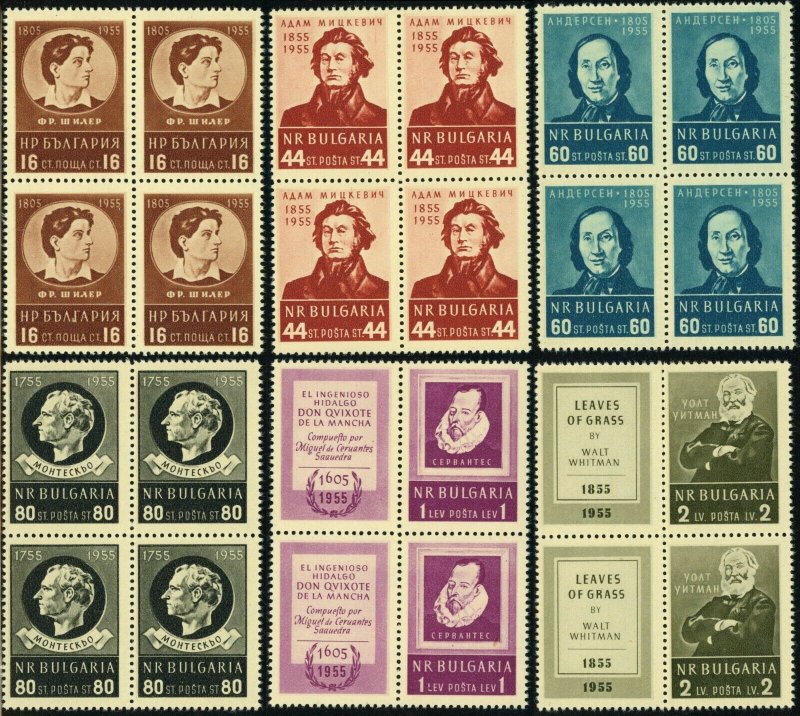 BULGARIA #914-919 Writers Anniversaries Postage Stamp Collection Blocks MNH OG