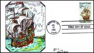 Scott 2093 20 Cents Roanoke Voyages James Paslay Hand Painted FDC 40 Of 100