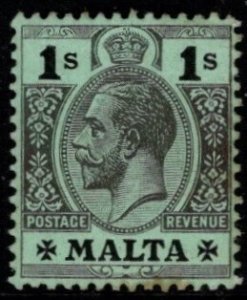 1914 Malta Scott #- 59 1 Shilling King George V Black on Blue Green MNH