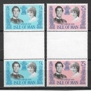 1981 Isle of Man 198-9 Royal Wedding MNH gutter pairs C/S of 2