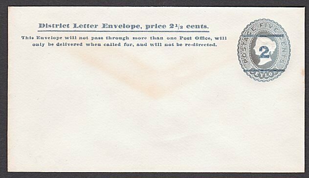 CEYLON QV 2c on 5c District letter envelope unused..........................T240