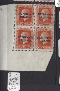 PENRHYN ISLANDS  (P0310BB)   ON NZ  KGV  1/-  SG 27A  BL OF 4   MNH 