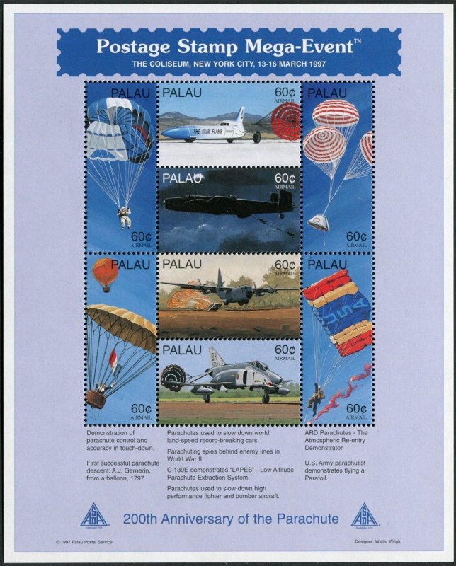 Palau 422-423 sheets, 424-425, MNH. Parachute-200, 1997.