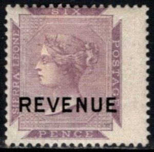 1876 Sierra Leona Revenue Six Pence Queen Victoria Watermarked Perf 14 Unused
