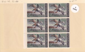 U.S.: Sc #RW49, $7.50 Canvasbacks, Duck Stamp, Blk. of 6, MNH (F32692)