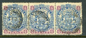 Southern Rhodesia 1896 British South Africa QV 4d Blue SG #44a Triple VFU A482