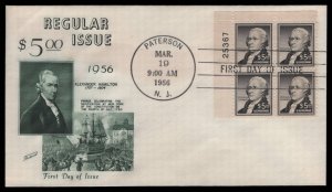 US Scott #1053 $5.00 Plate Block #25367 Alexander Hamilton Fleetwood FDC 1956