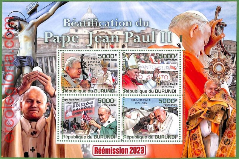 B1243 - BURUNDI - MISPERF ERROR Stamp Sheet - 2023 - Pope John Paul II, Religion-