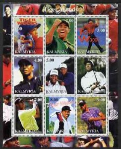 KALMYKIA - 2001 - Tiger Woods - Perf 9v Sheet - Mint Never Hinged -Private Issue