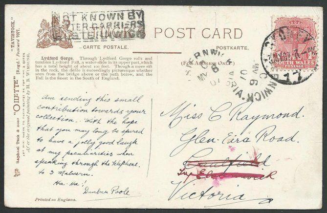 VICTORIA AUSTRALIA 1907 postcard NOT KNOWN BY / LETTER CARRIERS / ELSTERNWICK