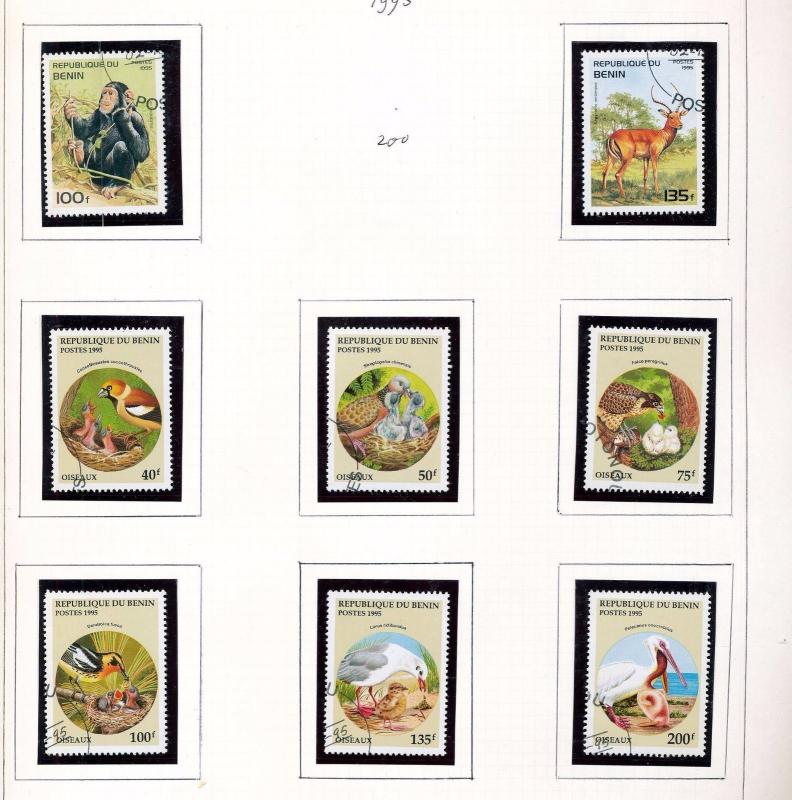 BENIN 1995/98 Wildlife Dogs Birds Sheets Used 90 +Items (pie 269)