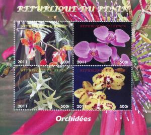 Benin 2011 CTO Orchids Orchid 4v M/S Flower Flowers Stamps