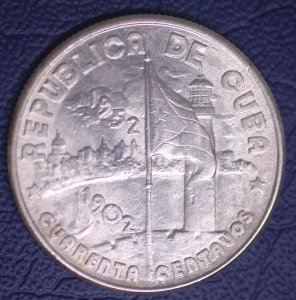 1952 Cuba Silver Fifty Anniversary of The Republic 40c Brilliant UNC