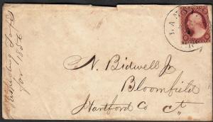 US #11 Die Break On Cover 1856 Lansing MI to Hartford CT