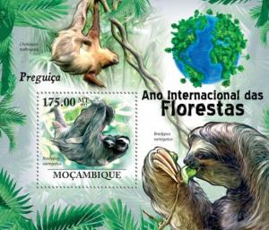 MOZAMBIQUE 2011 SHEET INTERNATIONAL YEAR OF FORESTS SLOTH WILDLIFE