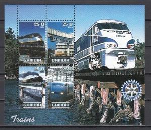 Gambia, 2003 Cinderella issue. Locomotives sheet of 4.  Rotary logo