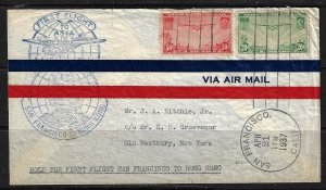 US CHINA 1937 SAN FRANCISCO TO HONG KONG FIRST