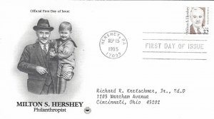 1995 FDC, #2933, 32c Milton Hershey, PCS & Art Craft