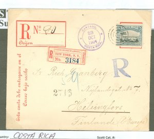 Costa Rica  1904 20c Registration envelope from Cartago, Helsinki arrival on reverse, San Jose transit