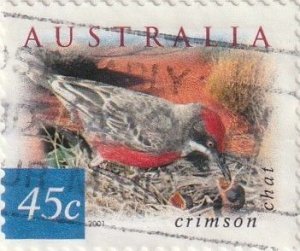 Australia 2001 Sc#1990, SG2132d 45c Crimson Chat, Birds, Wildlife USED-NH.