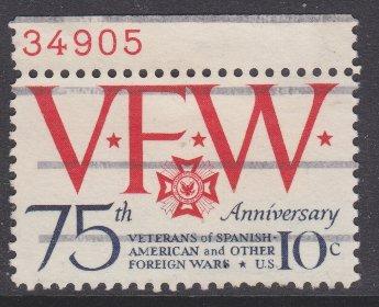 US sc#1525 1974 10c VFW plate# single used