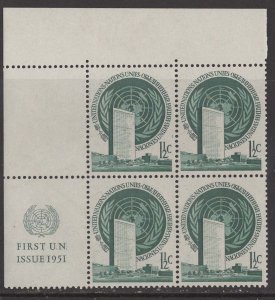 UN-NY #2  Definitive 1951 - Margin Inscription UL  (1) Mint NH