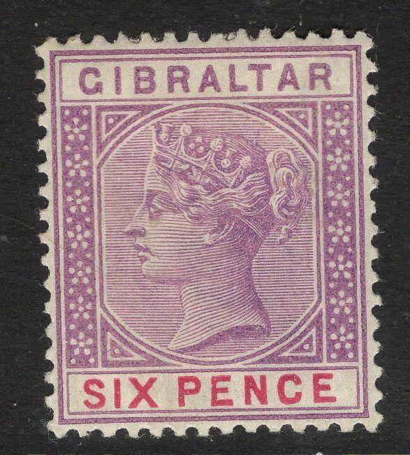 GIBRALTAR SG44 1898 6d VIOLET & RED MTD MINT