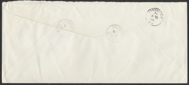 1963 Registered Cover Calgary ALTA Sub 5 to Vancouver BC #10 Size