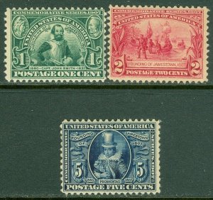 EDW1949SELL : USA 1907 Scott #328-30 Fine-Very Fine, Mint Never Hinged. Cat $535