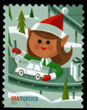 SC# 5724 - (60) - Holiday Elves - 3 of 4 - USED Single - Off Paper